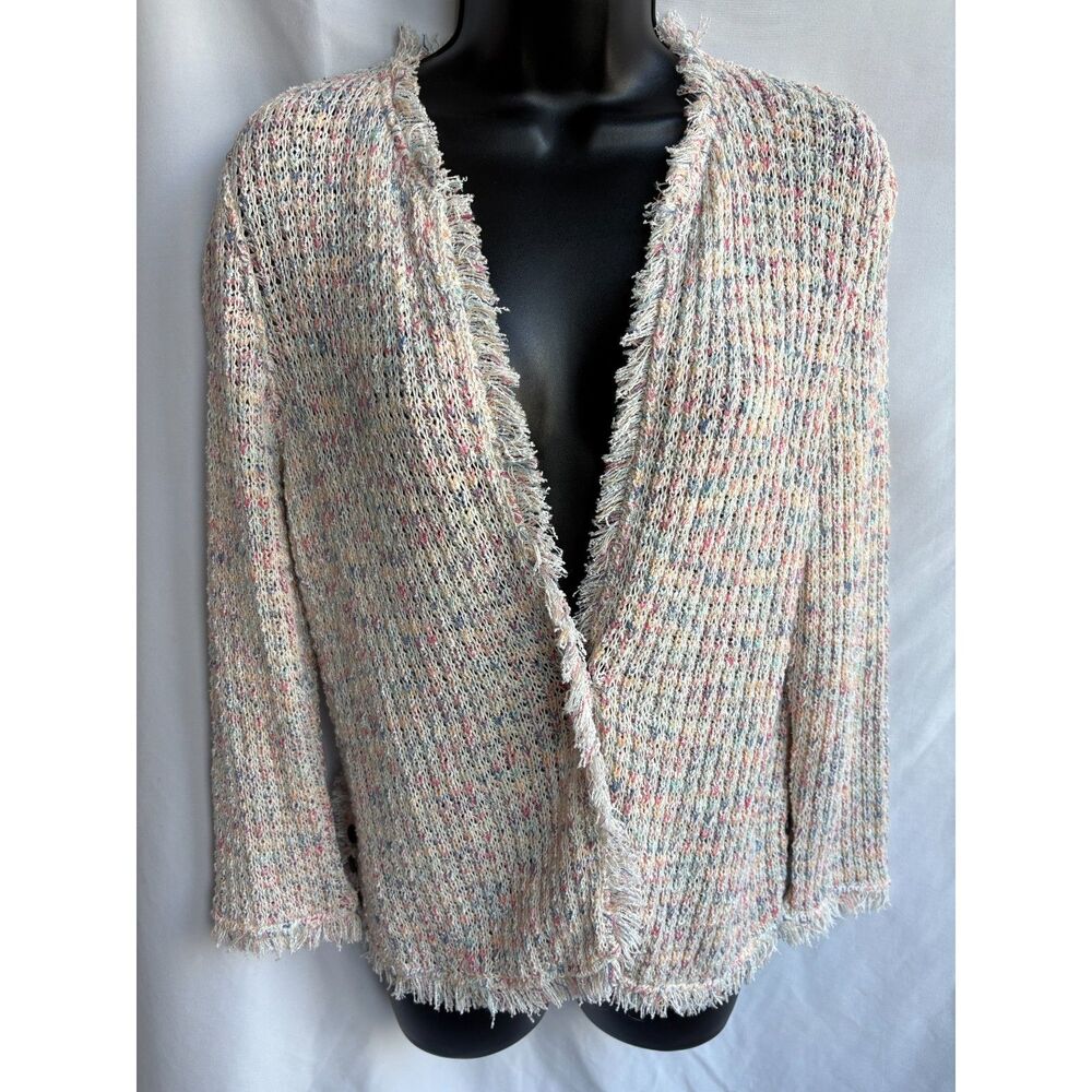 Nic + Zoe Linen Blend Cardigan Size Petite S Button Knit Frayed Hem Jacket Top